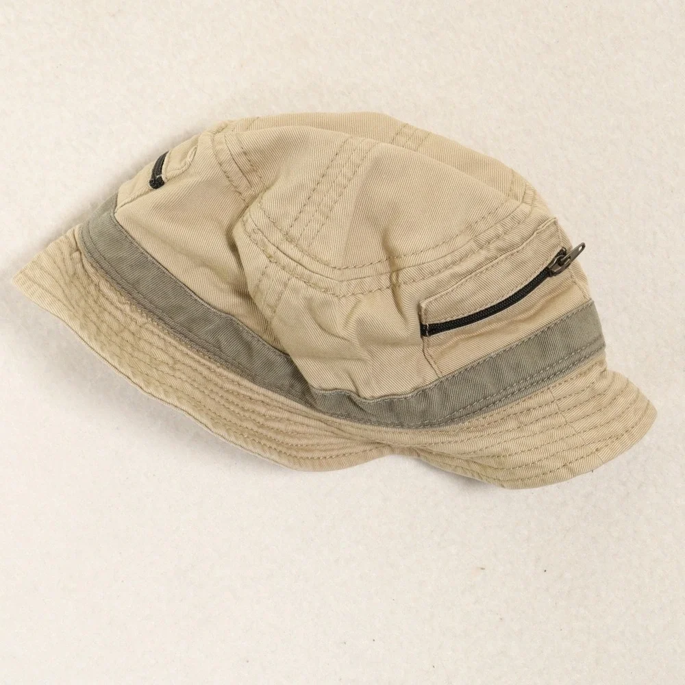 U.S.‎ Polo Assn. Bucket Hat Zipper Pocket Embroidered Tan Cotton Kids 49cm